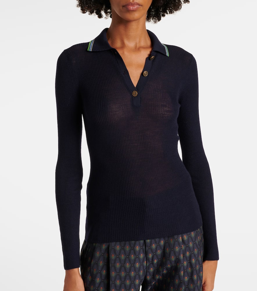 Printed wool and cotton polo sweater
