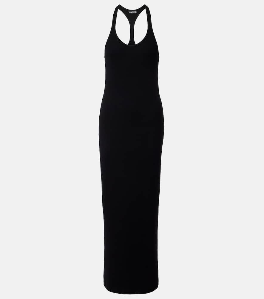Ribbed-knit halterneck jersey maxi dress