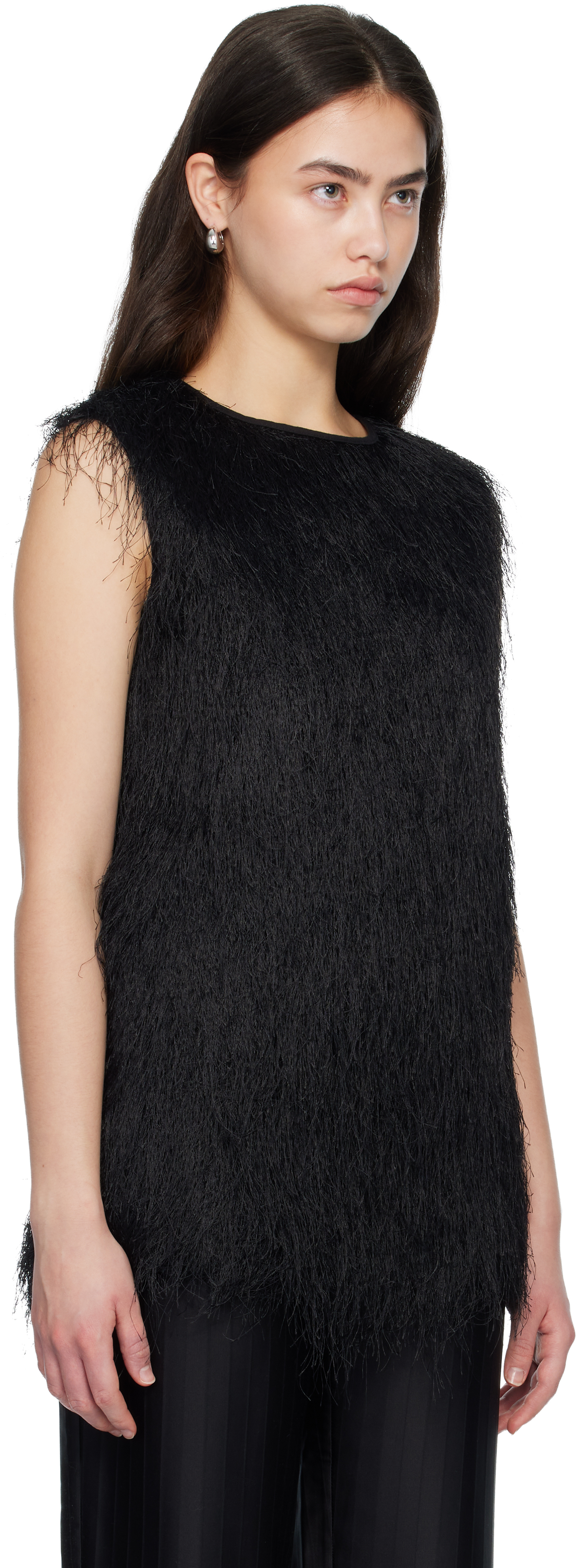 Black YASMIN Fringed Top