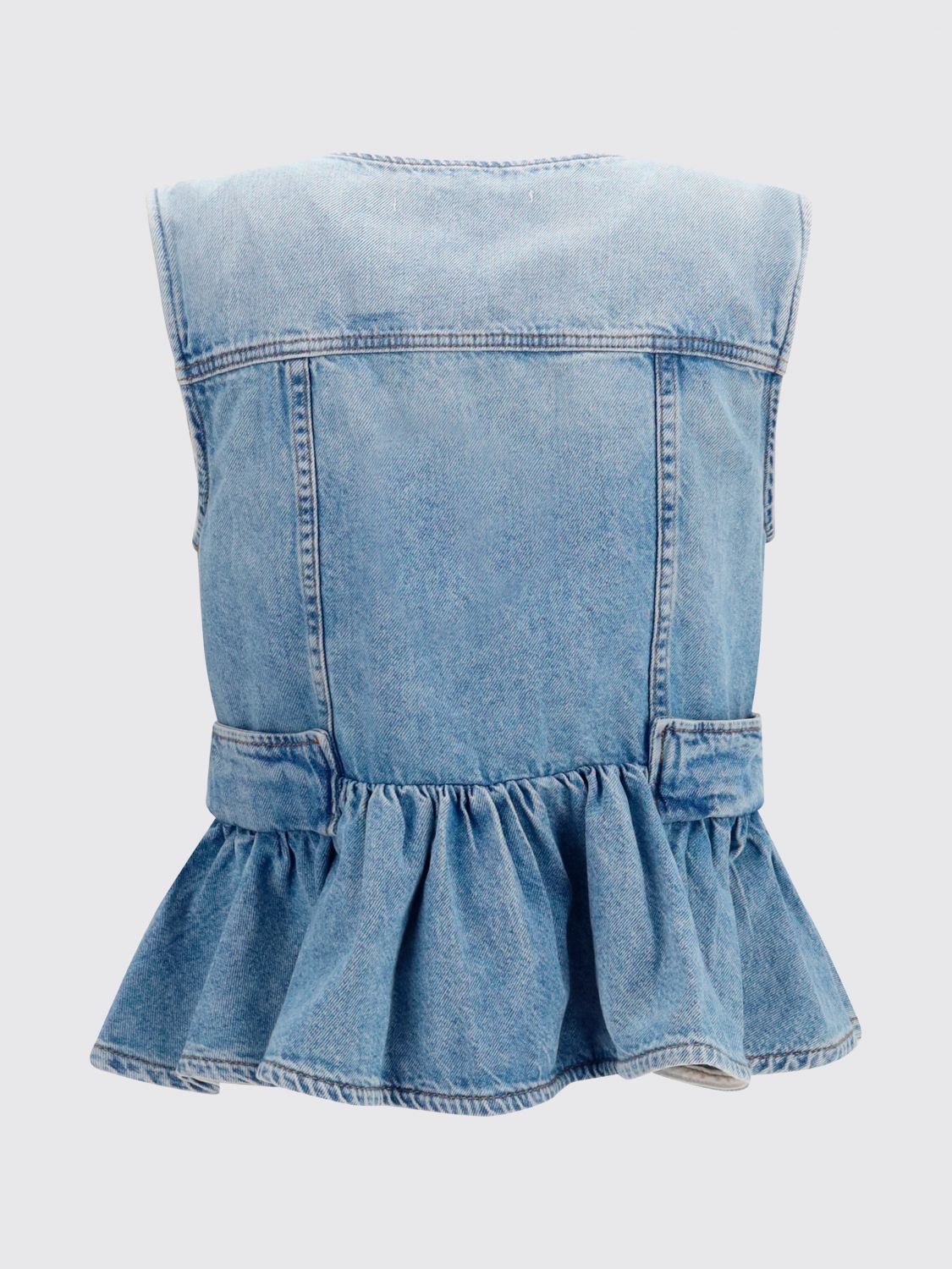 Slim Fit V-Neck Denim Top with Flounces