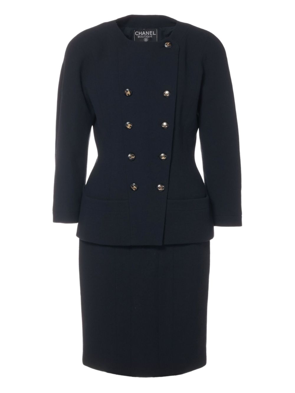 1990s Interlocking CC-buttons skirt suit - Black