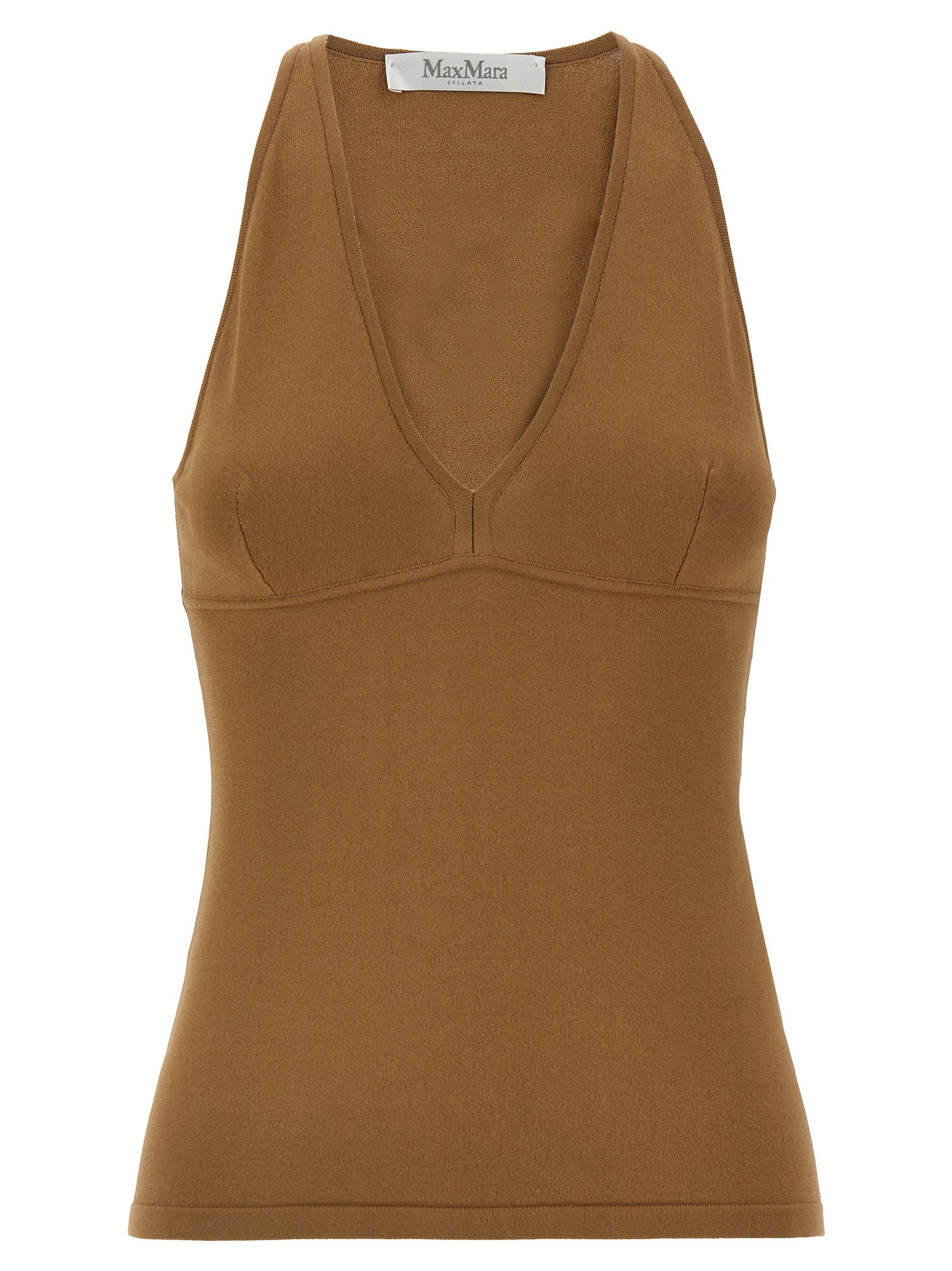 Stretch Viscose Crêpe Tank Top — Brown