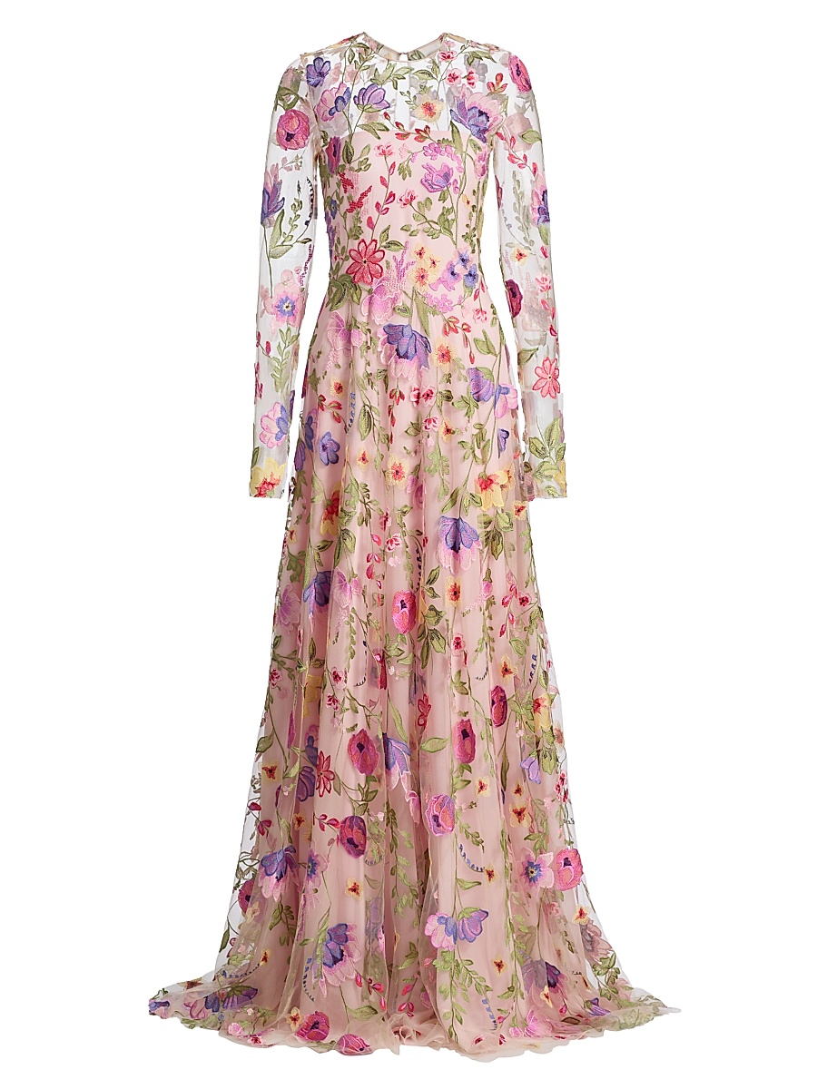 Women's Floral-Embroidered Gown - Pink And Multi