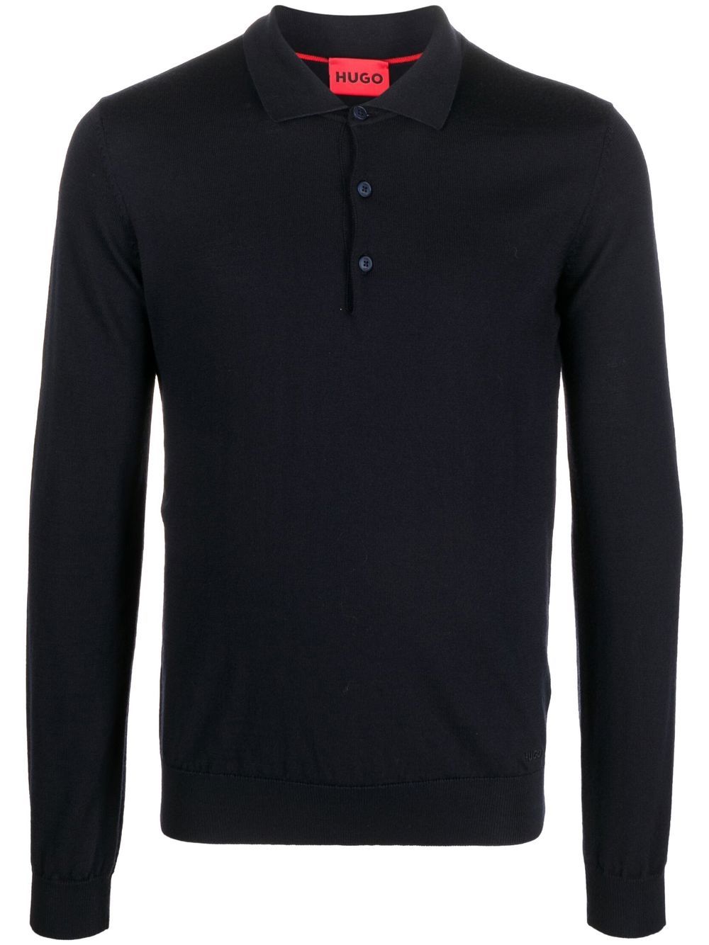 Long-sleeve virgin wool polo - Black