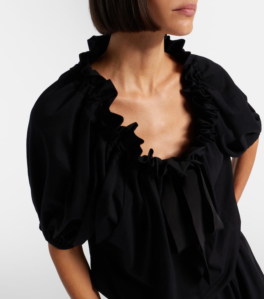 Tie-neck cotton faille minidress