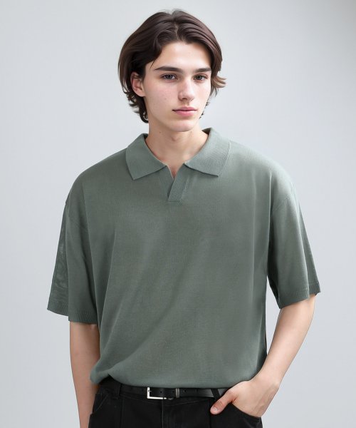 COLLAR HALF MESH-KNIT