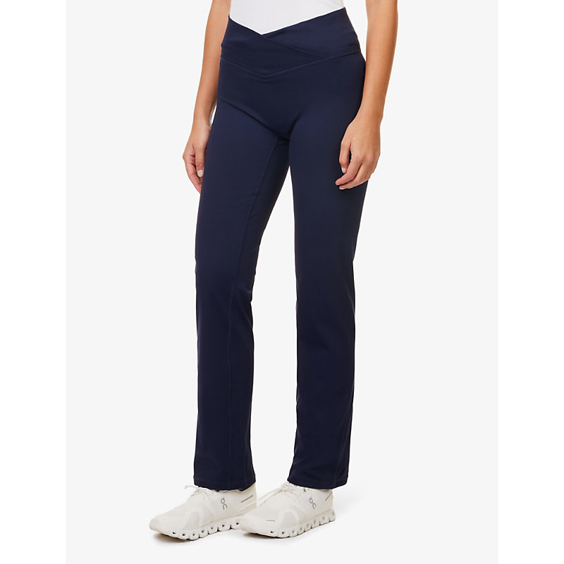 Womens Navy Ultimate Wrap-over High-rise Stretch-recycled Polyester Trousers