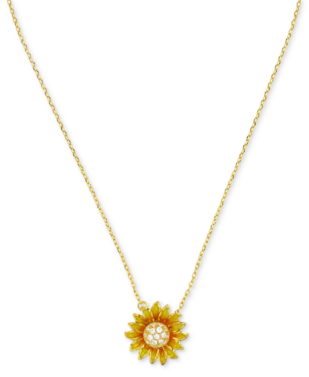 "Cubic Zirconia Sunflower Pendant Necklace in 14k Gold-Plated Sterling Silver, 16"" +2"" extender - Gold"