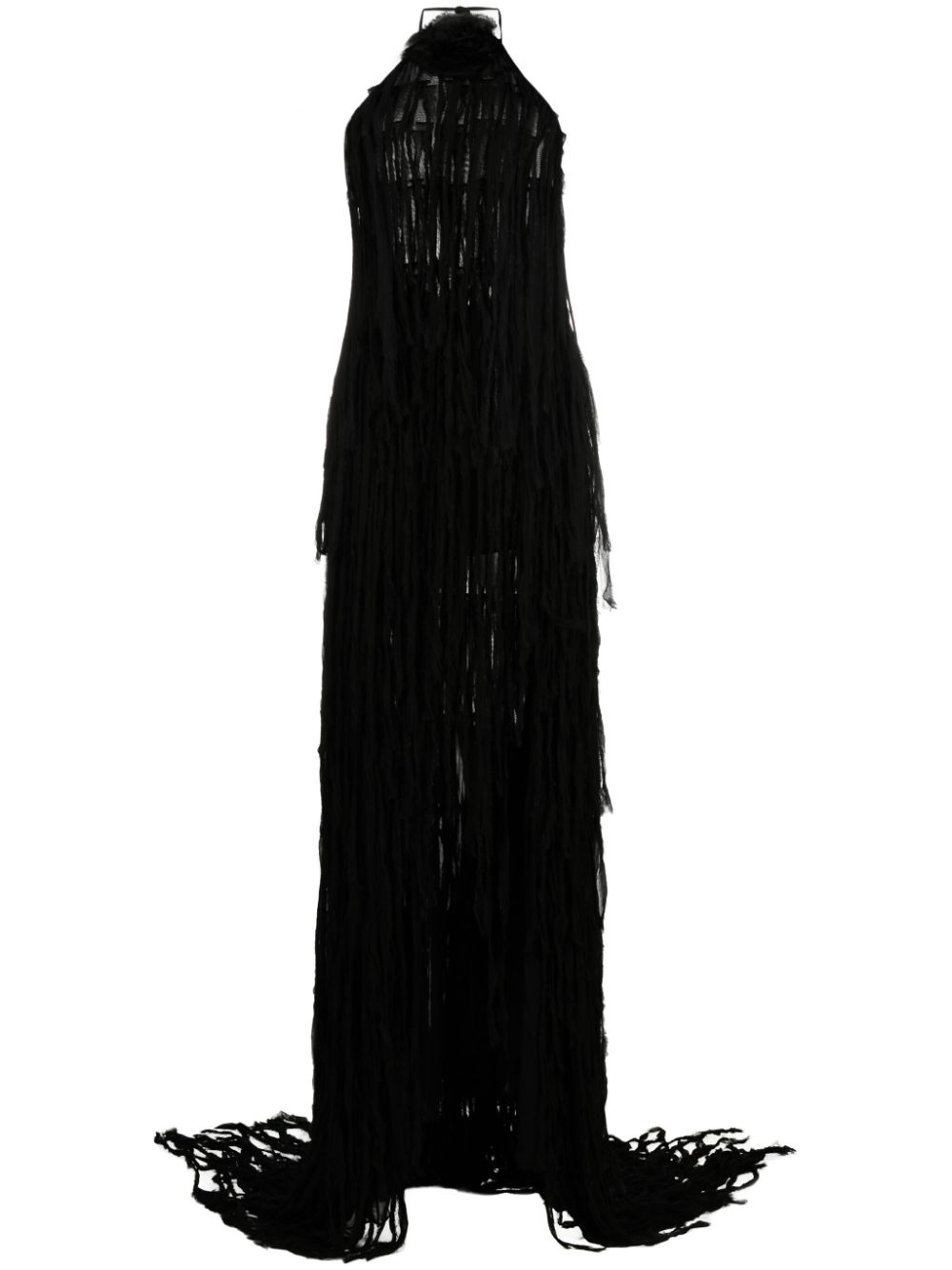 Fringe-design sleeveless maxi dress - Black