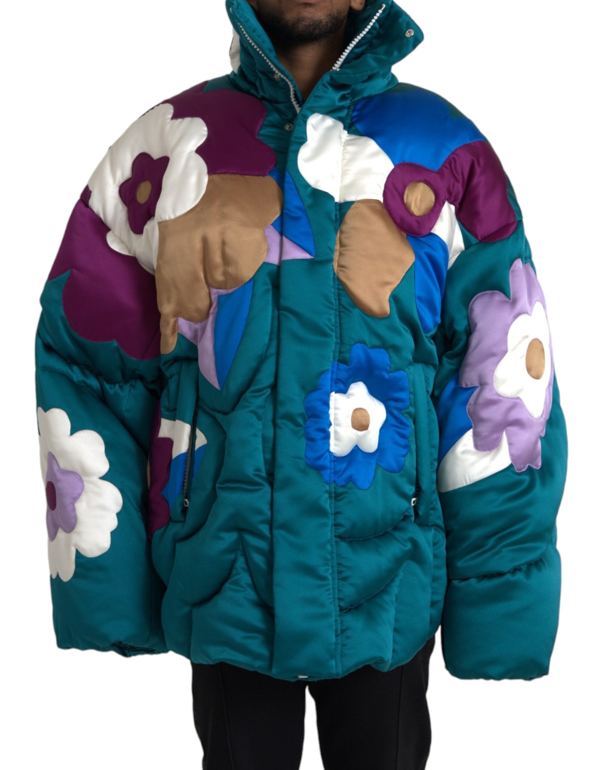 Floral Puffer Puffer Jacket — Teal