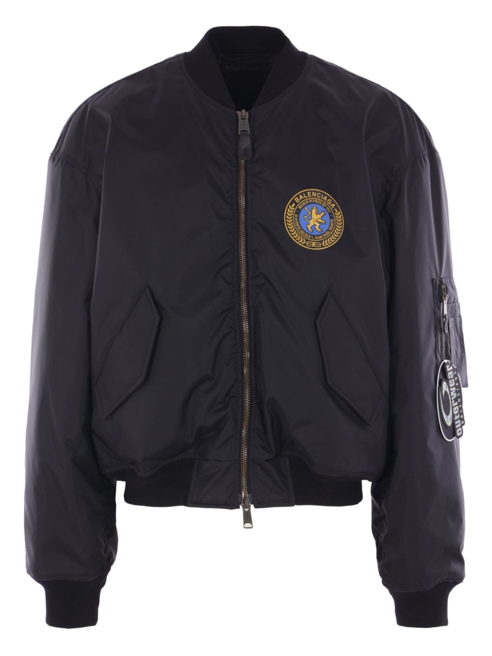 Embroidered-Logo Nylon Bomber Jacket — Black