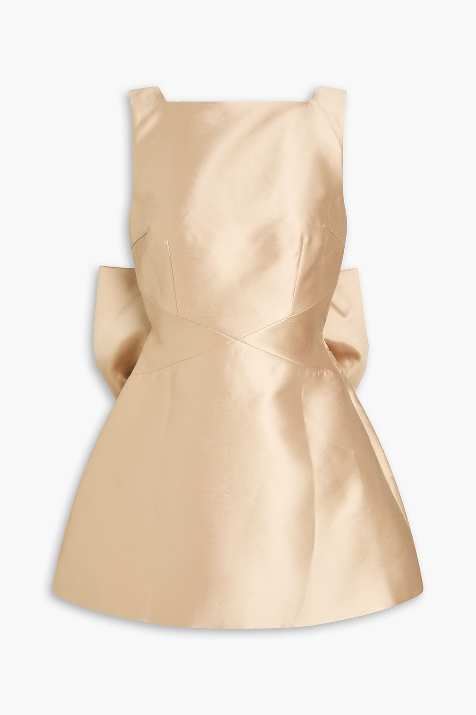 Bow-detailed metallic satin-twill mini dress - Neutral - M