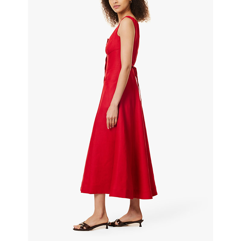 Womens Cherry Louisa Scoop-neck Linen Maxi Dress