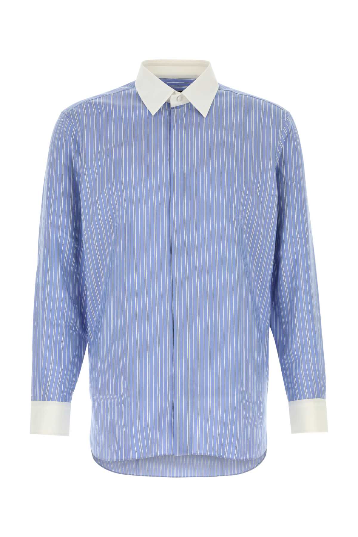 Embroidered Silk Shirt Combolightbluewhite Exterior: Camicie - Men
