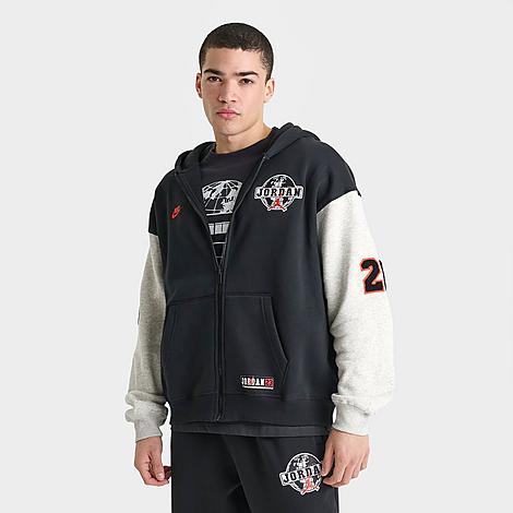 Men's Brooklyn Varsity Oversized Full-Zip Hoodie in Black/Grey Heather/Chile Red