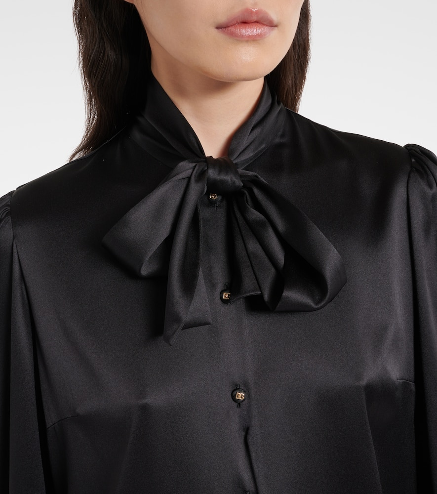 Tie-neck silk-blend satin blouse