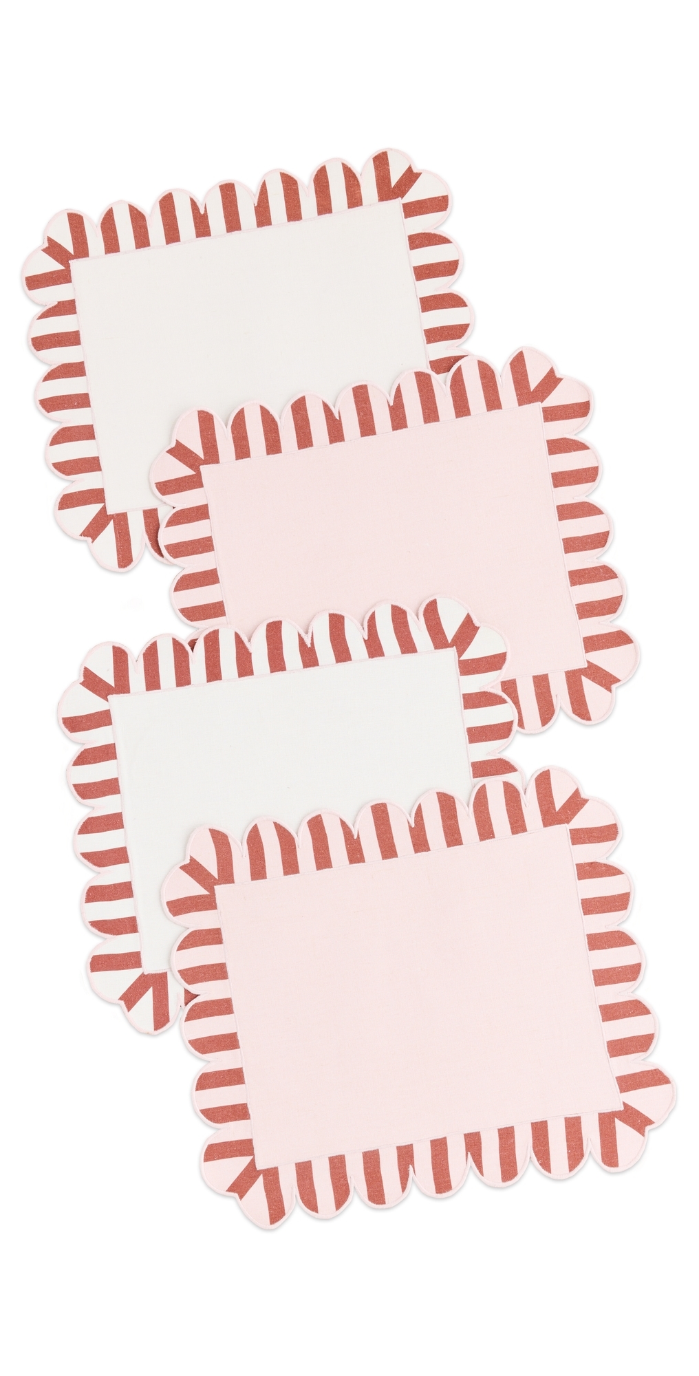 Scalloped Stripe Double Sided Placemats Set of 4 Red One Size