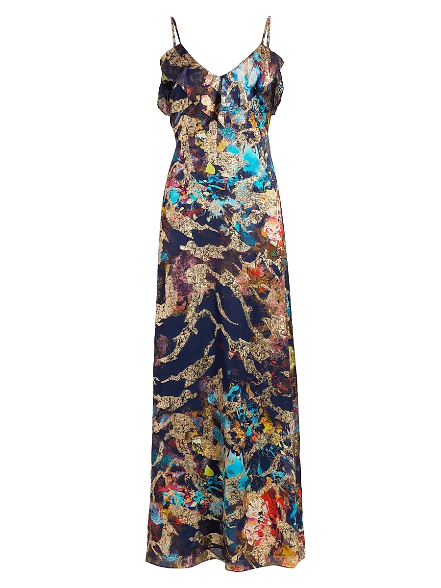 Women's Cheri Printed Ruffled Gown - Navy Combo