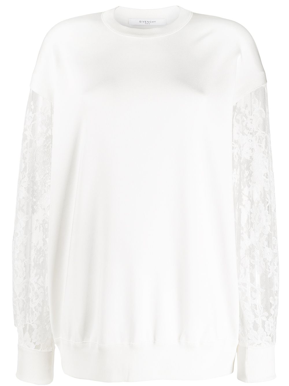 Lace sleeve sweatshirt - White