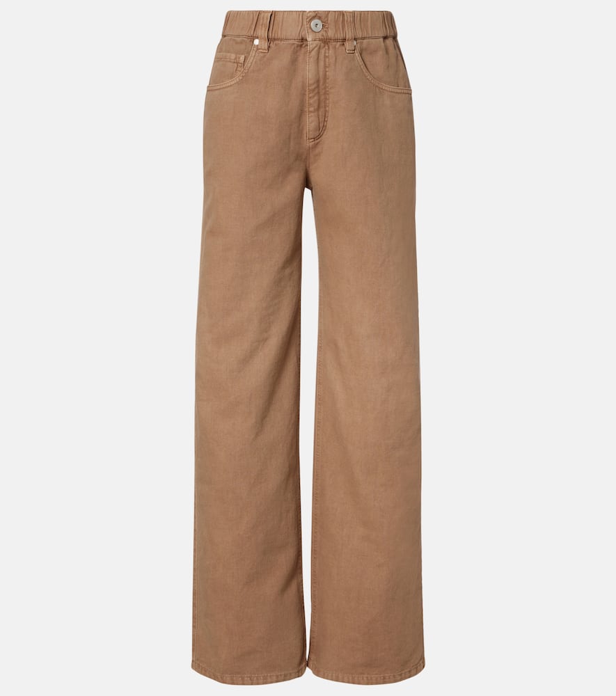 Mid-rise cotton and linen wide-leg pants