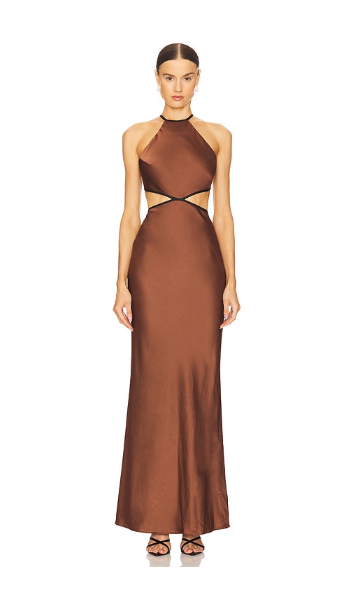 MISHA RÜCKENFREIES MAXIKLEID EDEM in Chocolate. Größe XXL. Also in L, M, S