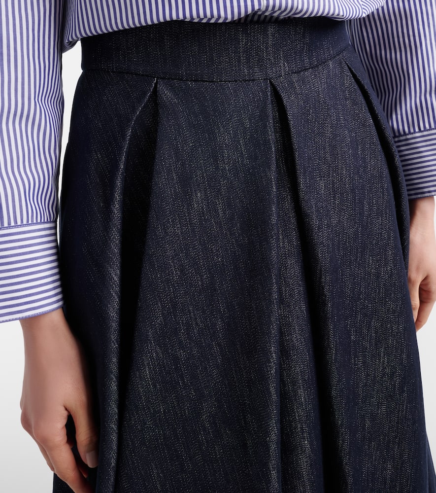 Pleated denim midi skirt