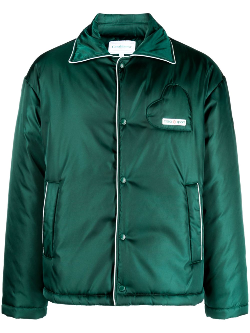 Logo-patch padded satin jacket - Green