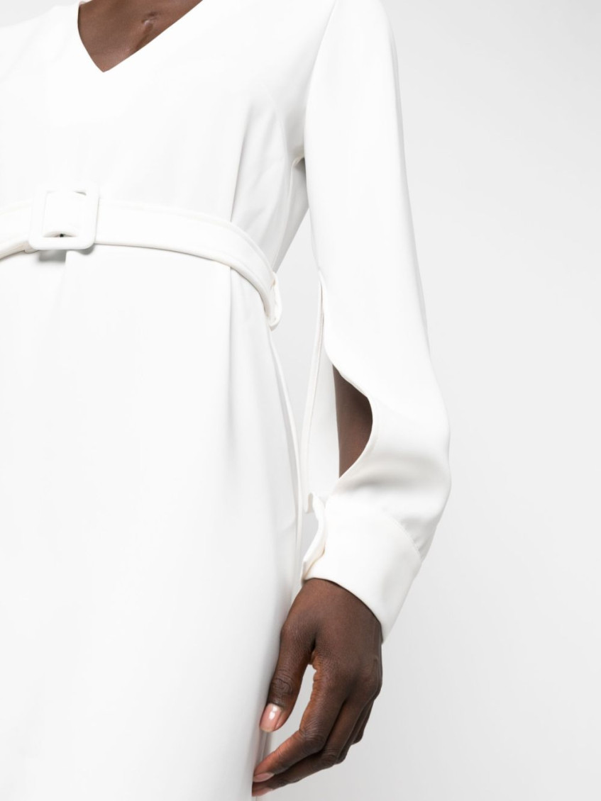 White Belted V-neck Minidress