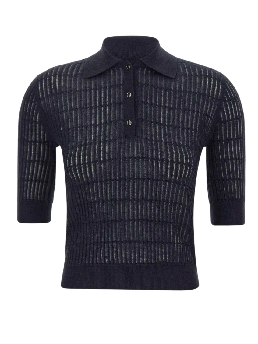 Navy Textured Shirt Collar T-Shirt