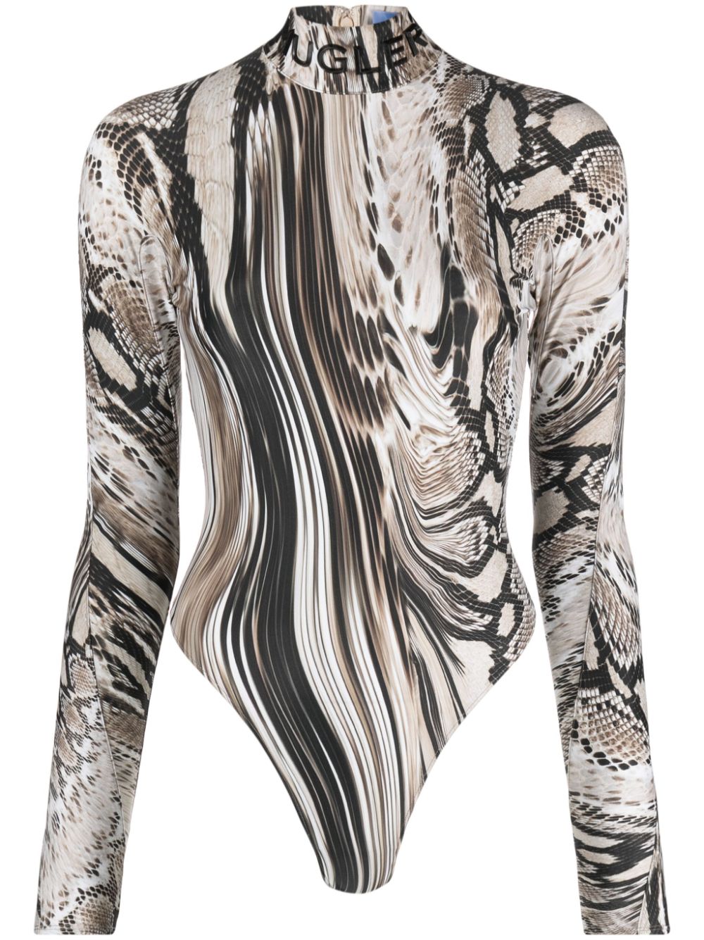 Warped Snakeskin-print bodysuit - Neutrals