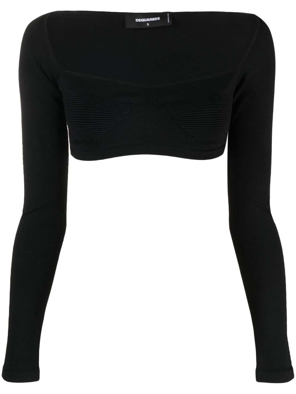 Long-sleeve knitted crop top - Black