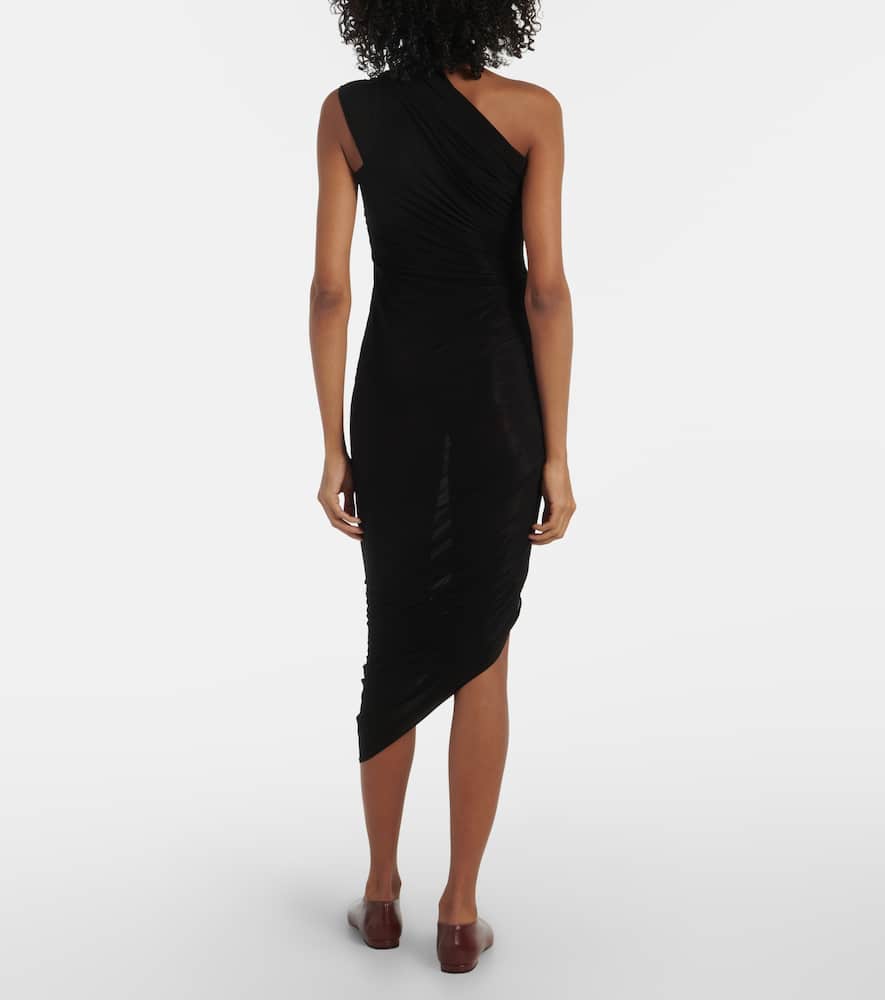 One-shoulder ruched midi dress