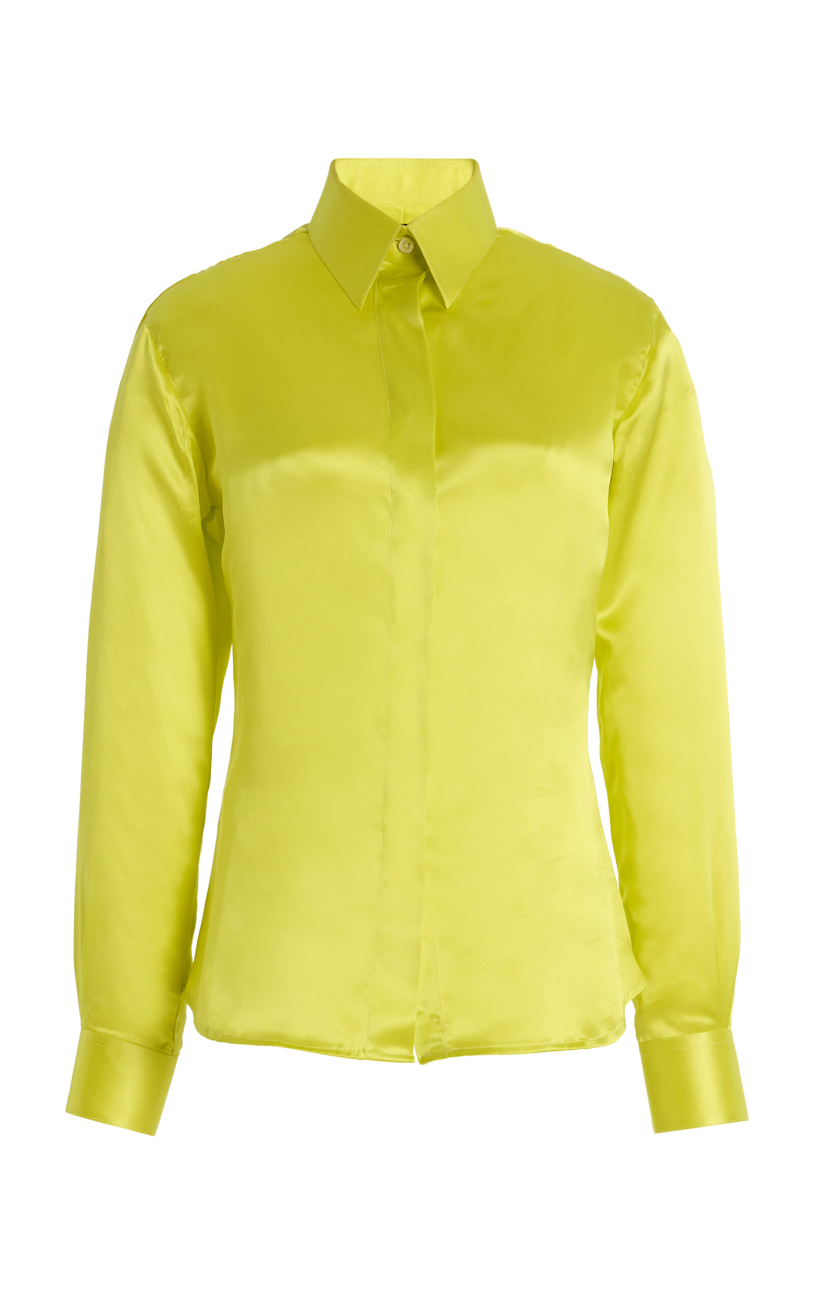 Silk-Crepe Button Down Blouse