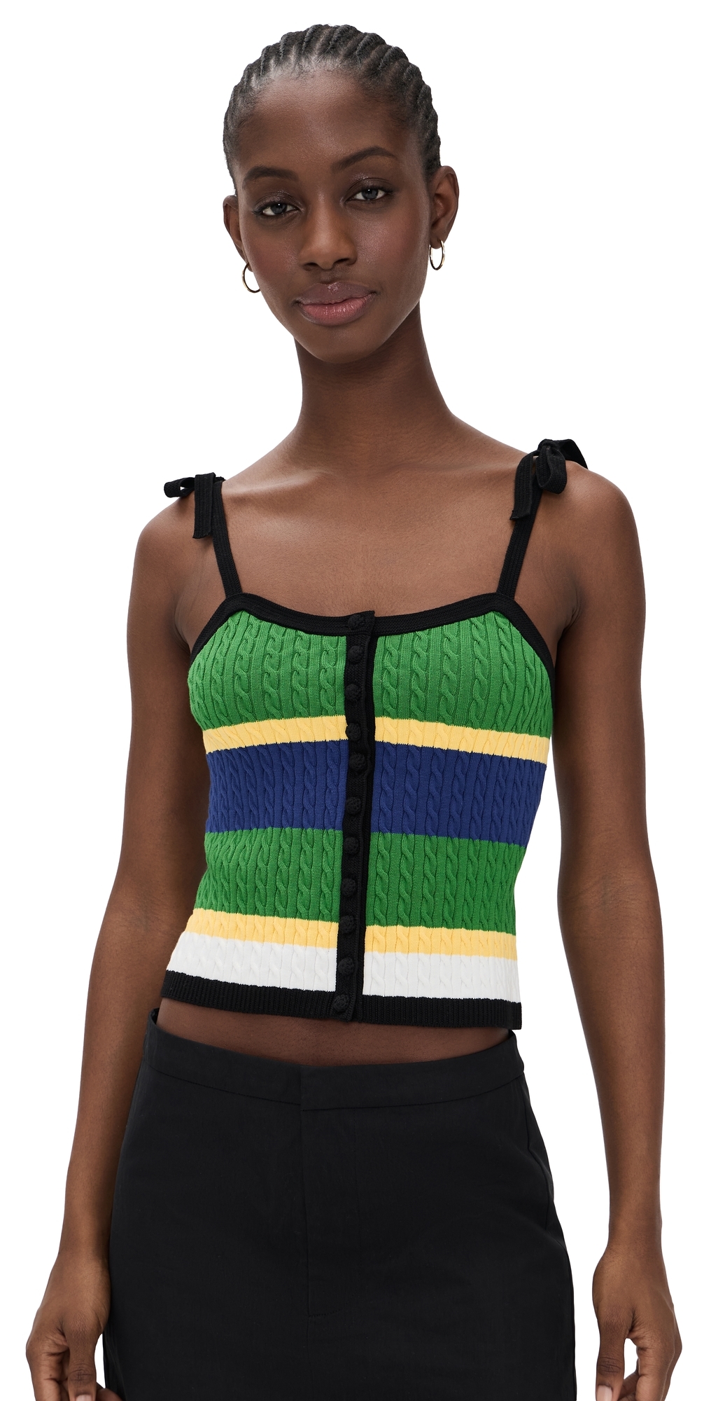 Micro Cable Stripe Tank Top Black
