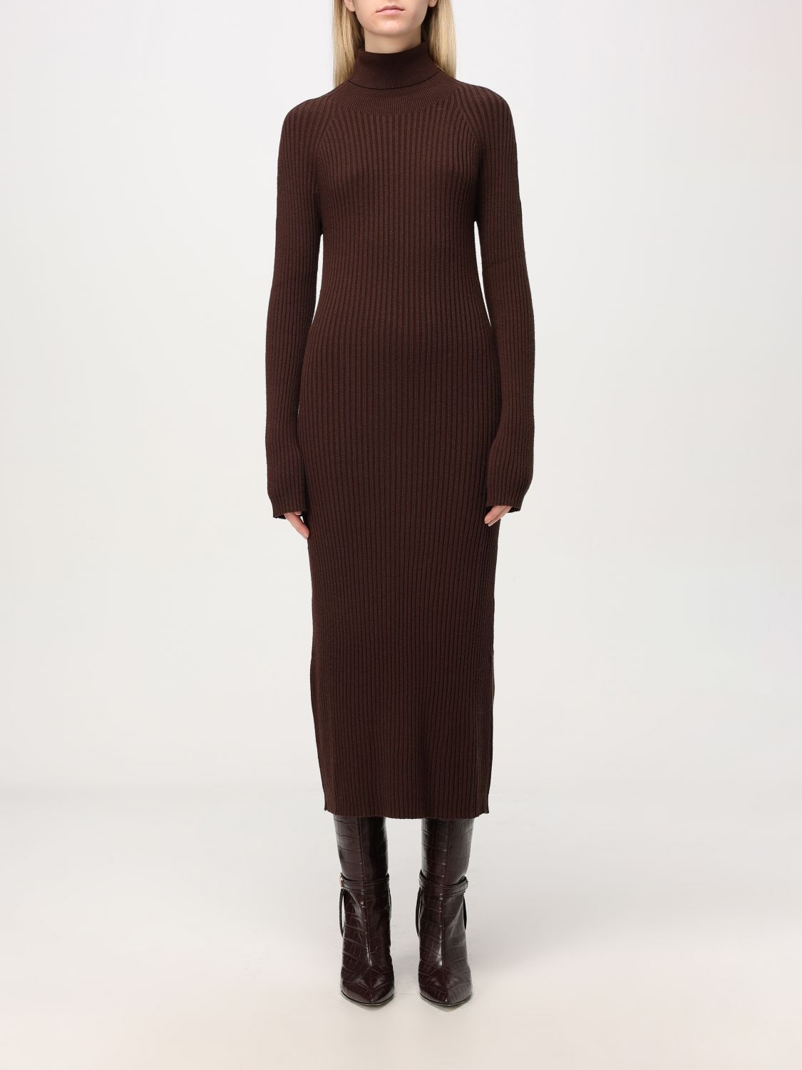 Ribbed midi dress - Brown
