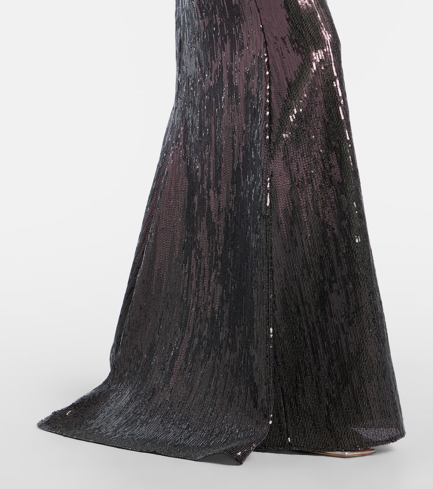 Sequined strapless bustier gown