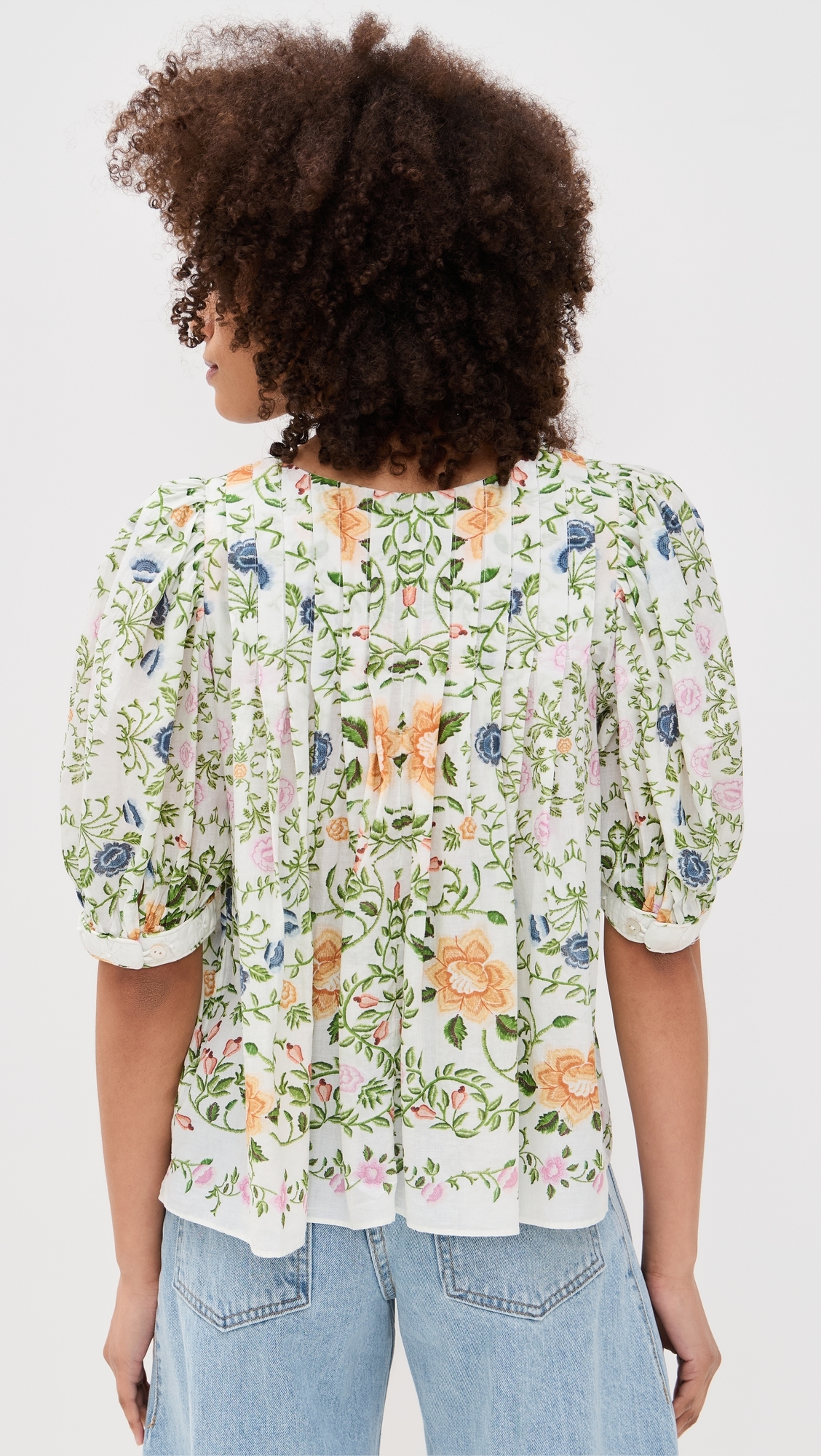 FARM Rio Scoop Neck Short Sleeve Blouse Folk Floral Off-White