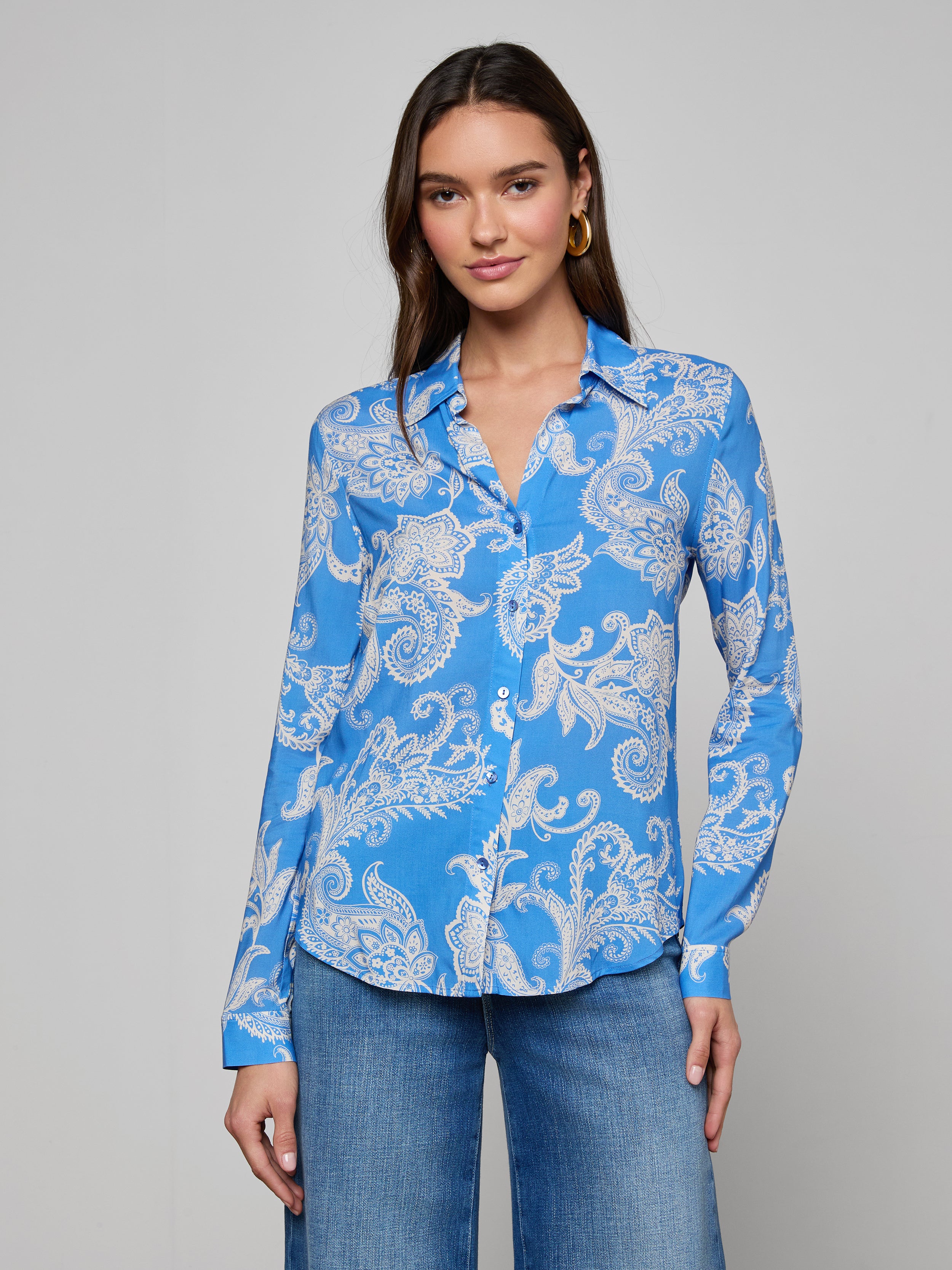 Holly Blouse Top In Regatta Blue/ivory Paisley