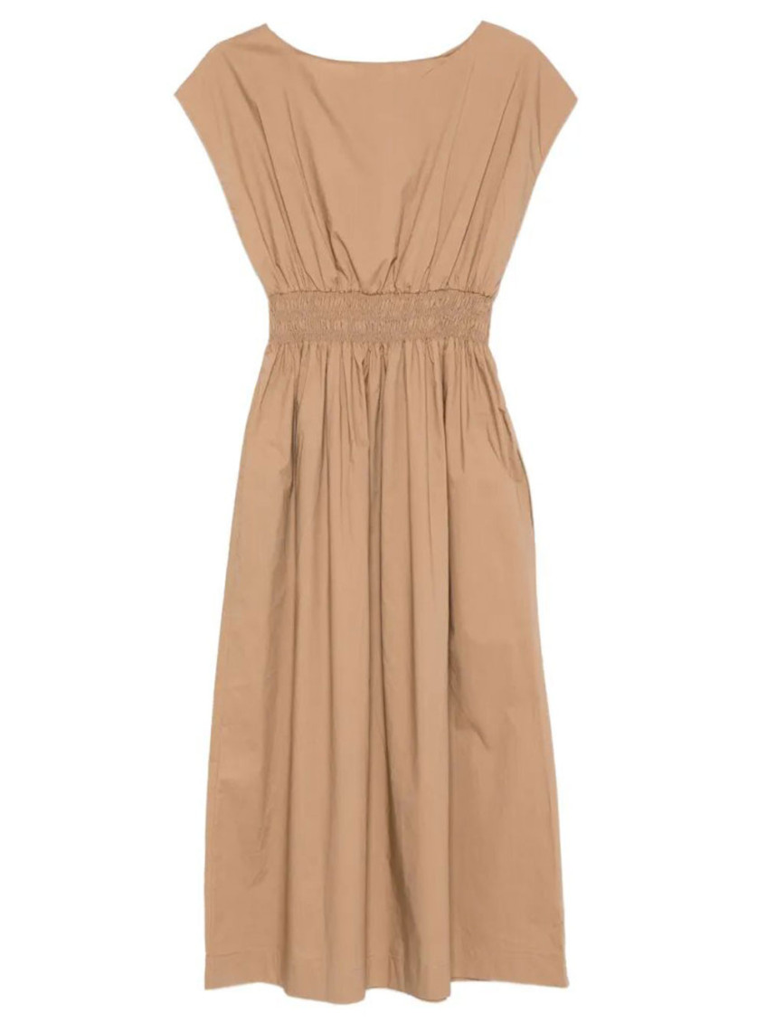 Brown Boat Neck Midi Dress