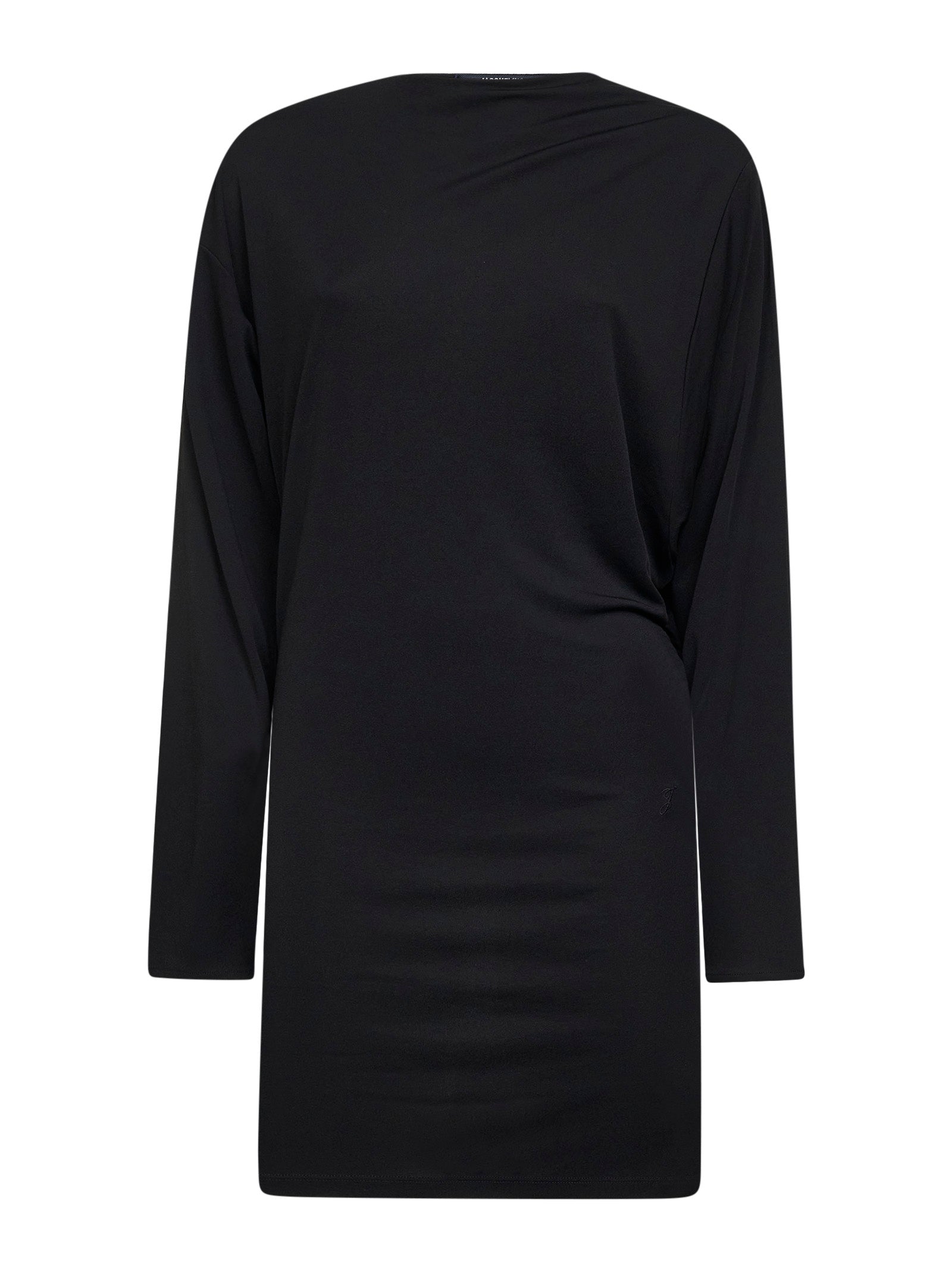 Asymmetric Cowl-Back Dress — Black