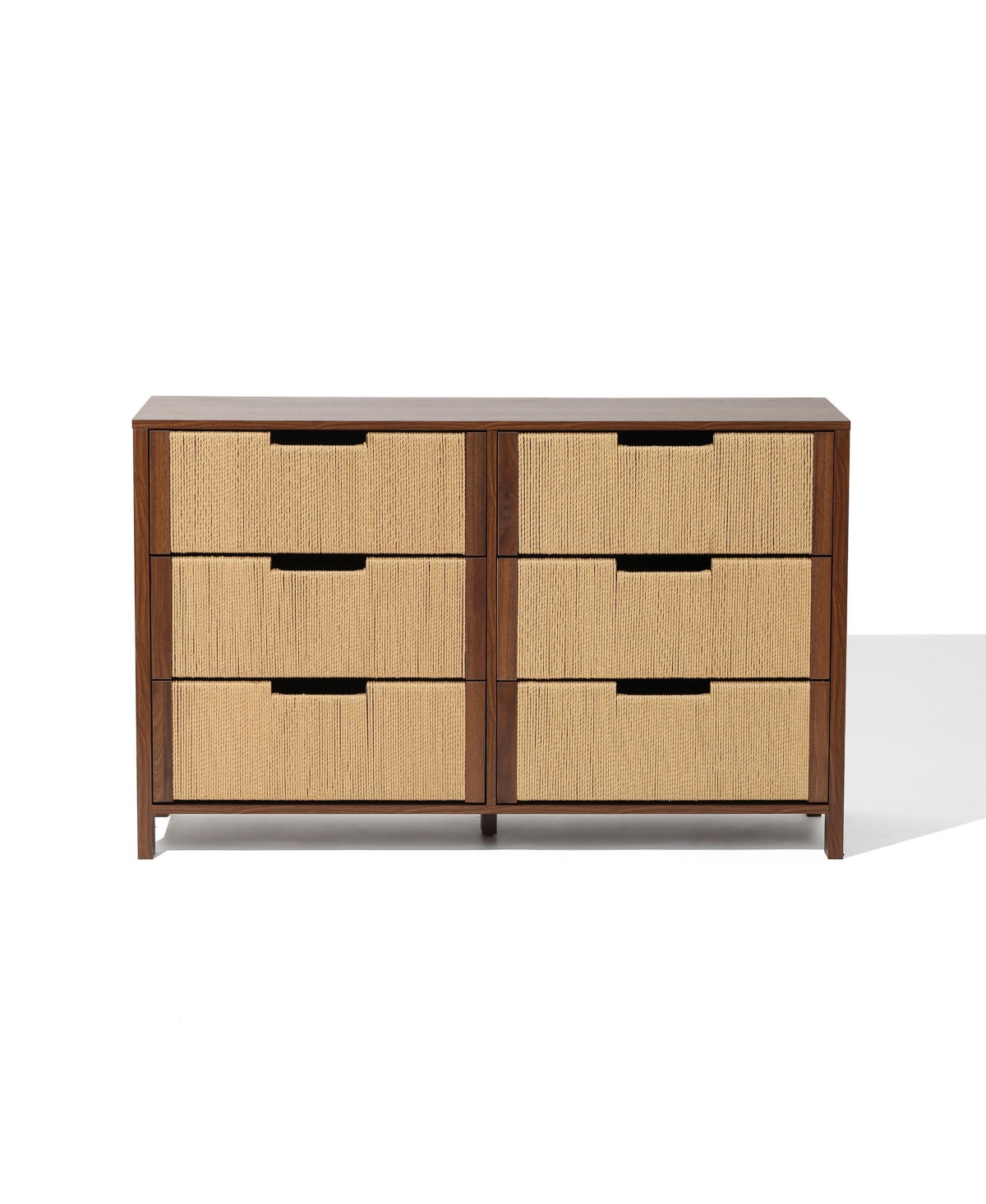 Walnut Finish Mdf Wood with Rope Front 6-Drawer Horizontal Dresser - Walnut