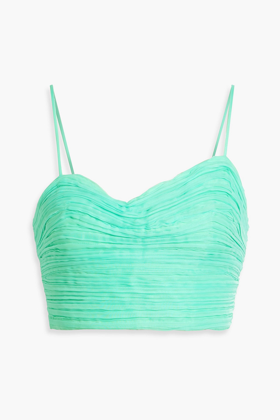 Laurier Wave cropped plissé-organza top - Green - UK 4