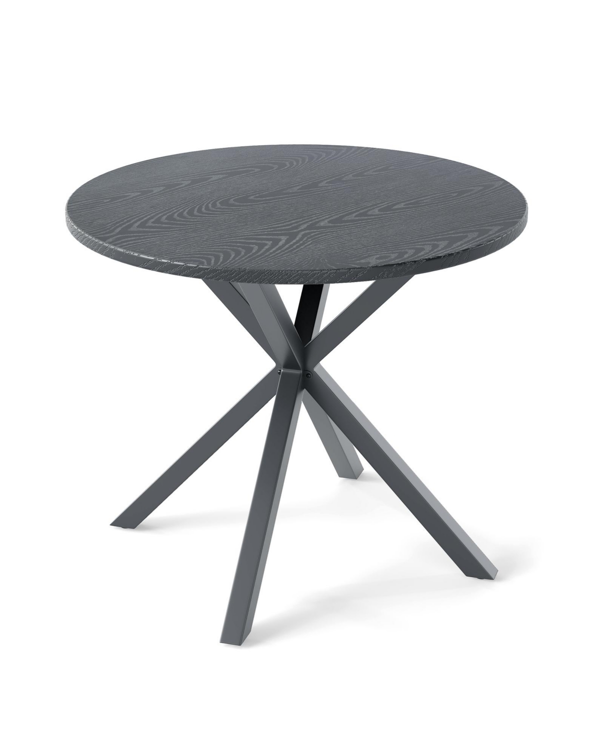 Round Patio Bistro Table with Wood-Like Top and X-Shaped Legs - Grey