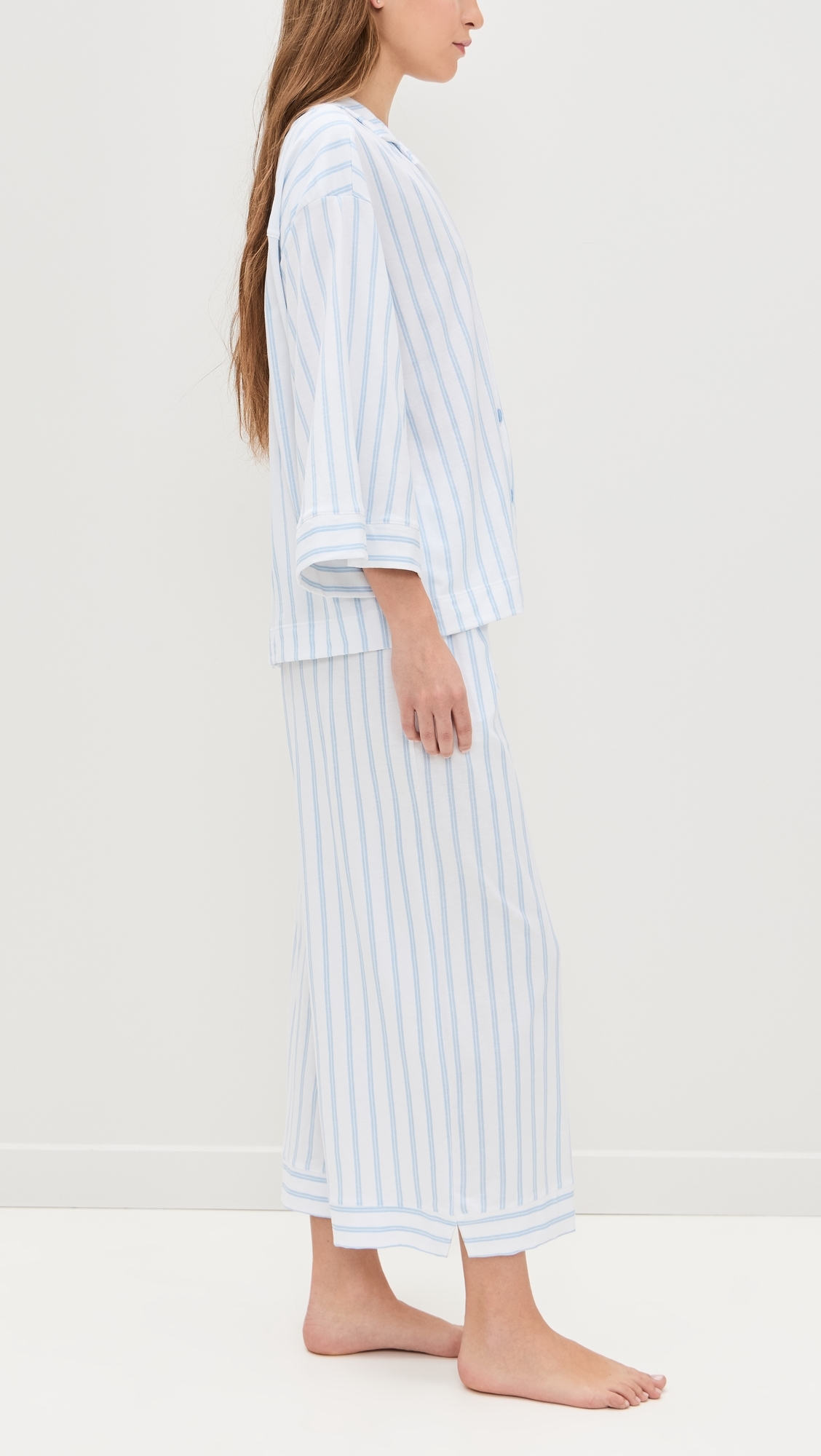 Luxe Pima Stripe Wide Leg Pajama Set Periwinkle Stripe