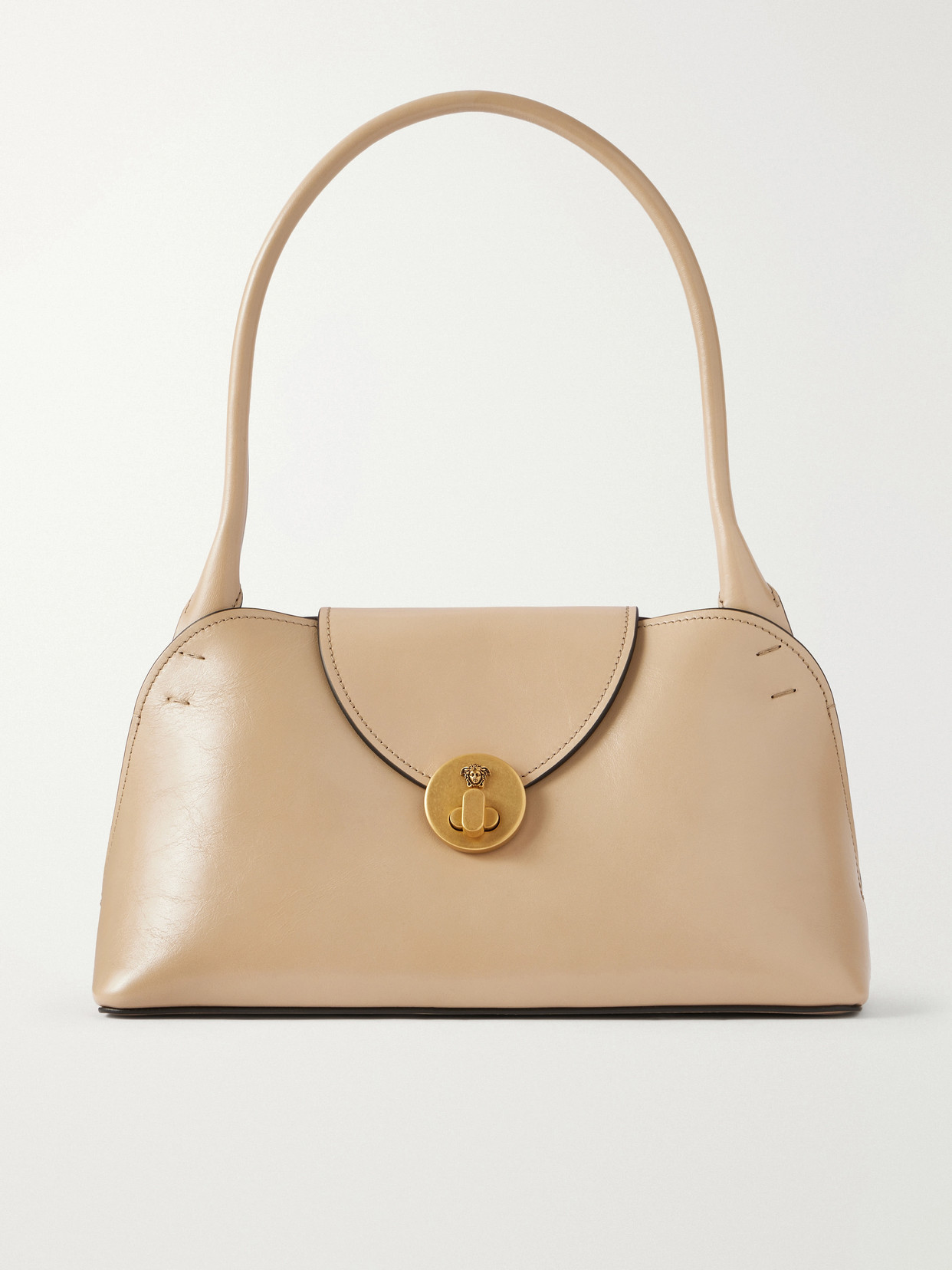 Medusa-embellished Leather Shoulder Bag - Neutrals