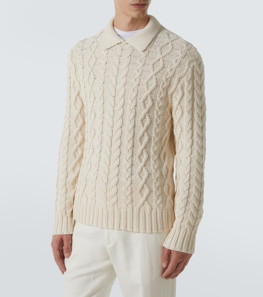Cable-knit cotton-blend sweater