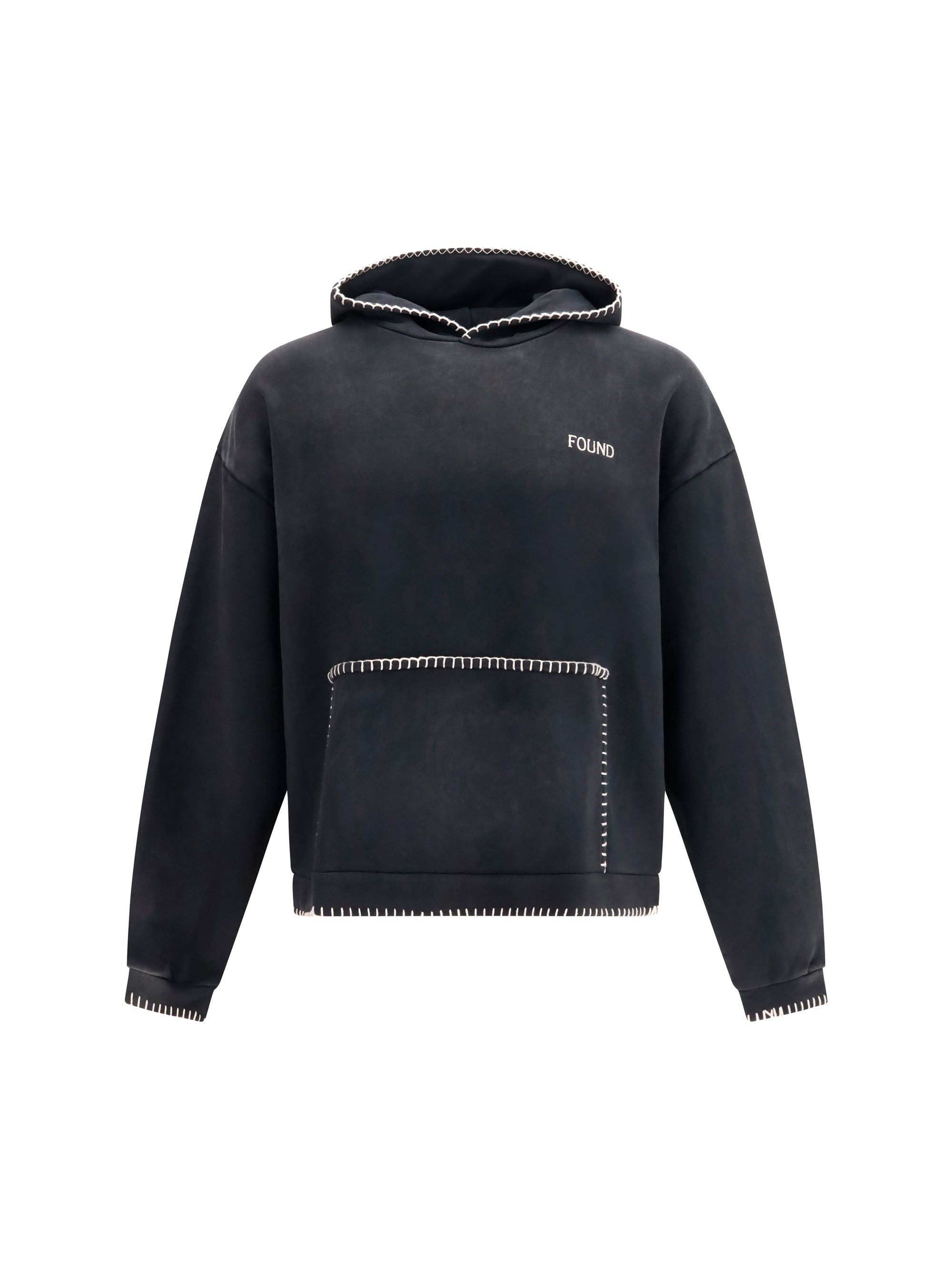 Stitched Details Hoodie Sweatshirt — Black