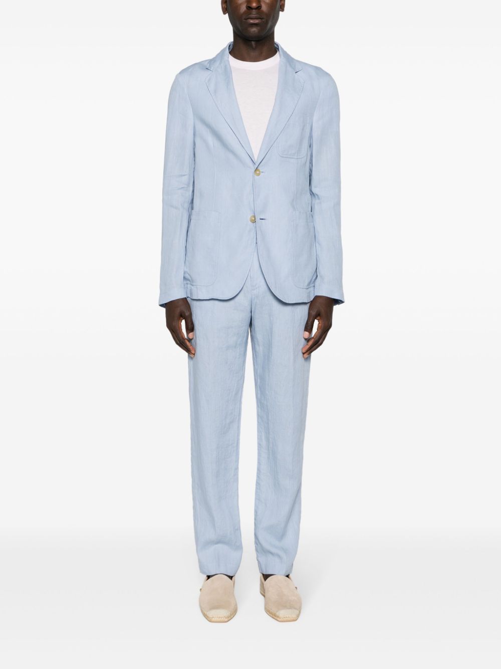 Single-breasted linen blazer - Blue