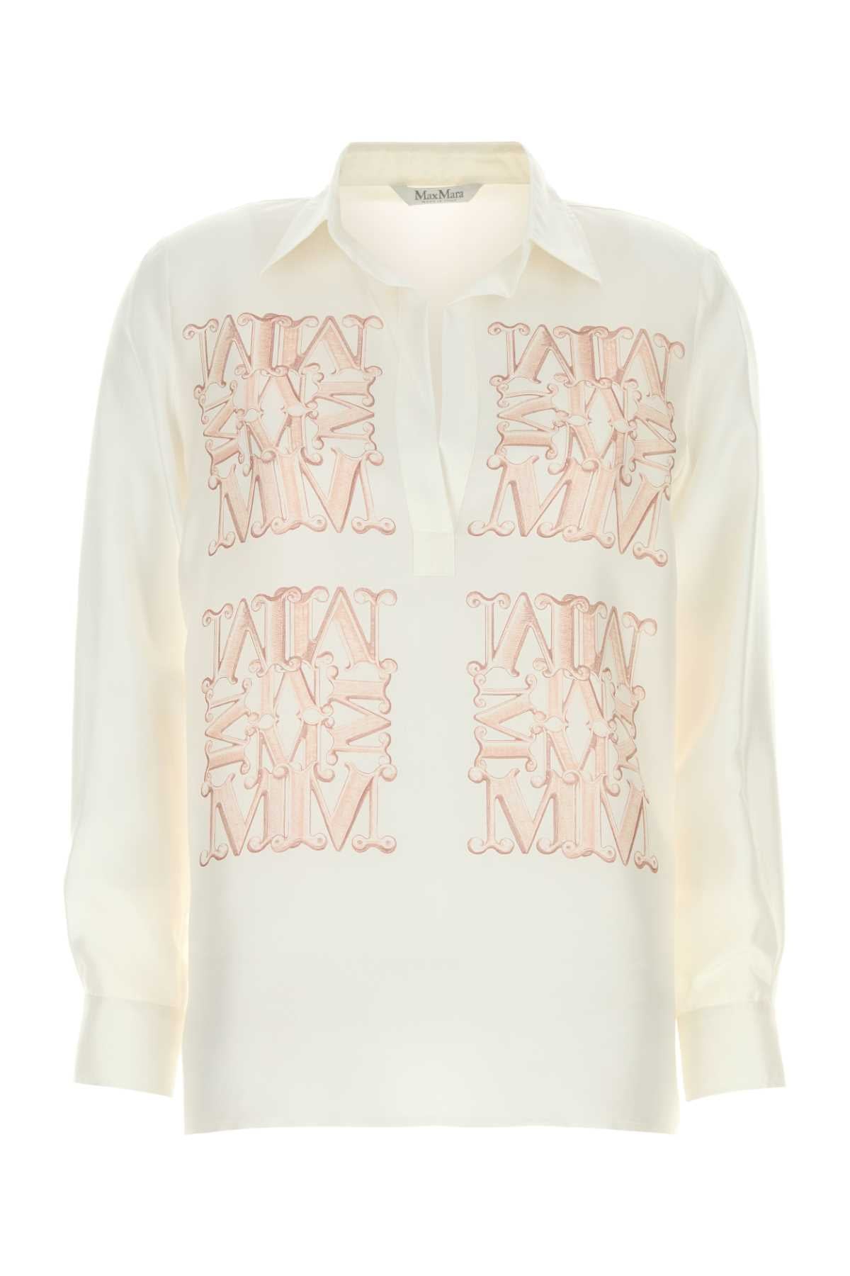 Logo-Embroidered Silk Blouse — White