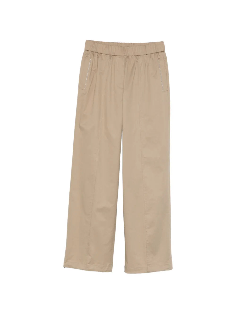 Elasticated Panelled Trousers — Beige